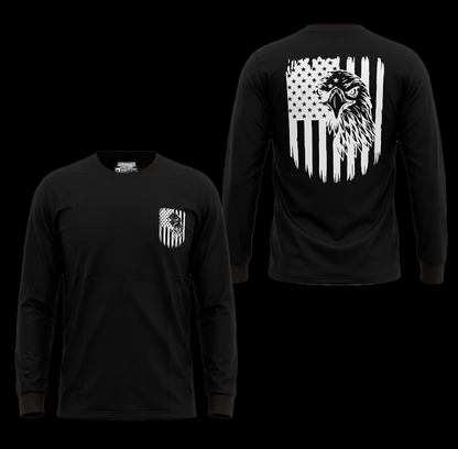 Men's Long Sleeve T-Shirt with American Eagle & Flag Print by Unik Just for Bikers