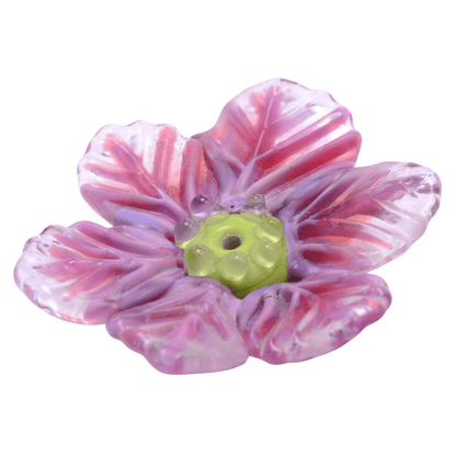 Handmade Lampwork Glass Flower Focal Bead: Pink Purple with Green Center - 12x36mm by Continental Bead Suppliers