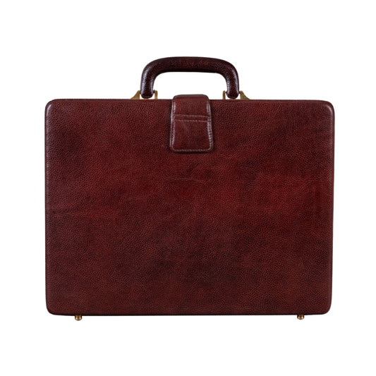 Executive Men's Leather Attache Briefcase Brown/Cherry Red by Classy Leather Bags