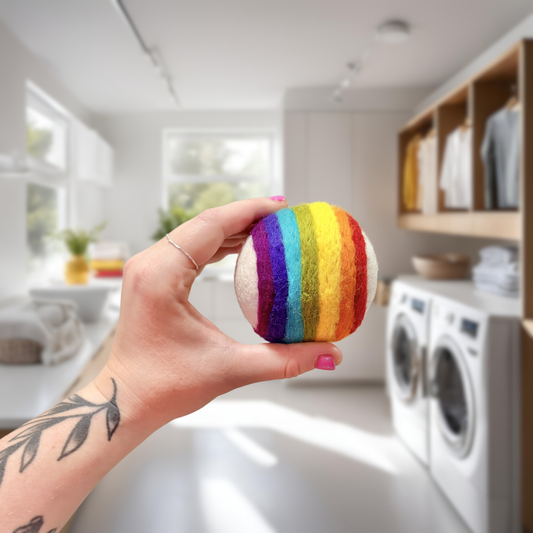 Organic wool dryer balls in Skittles design