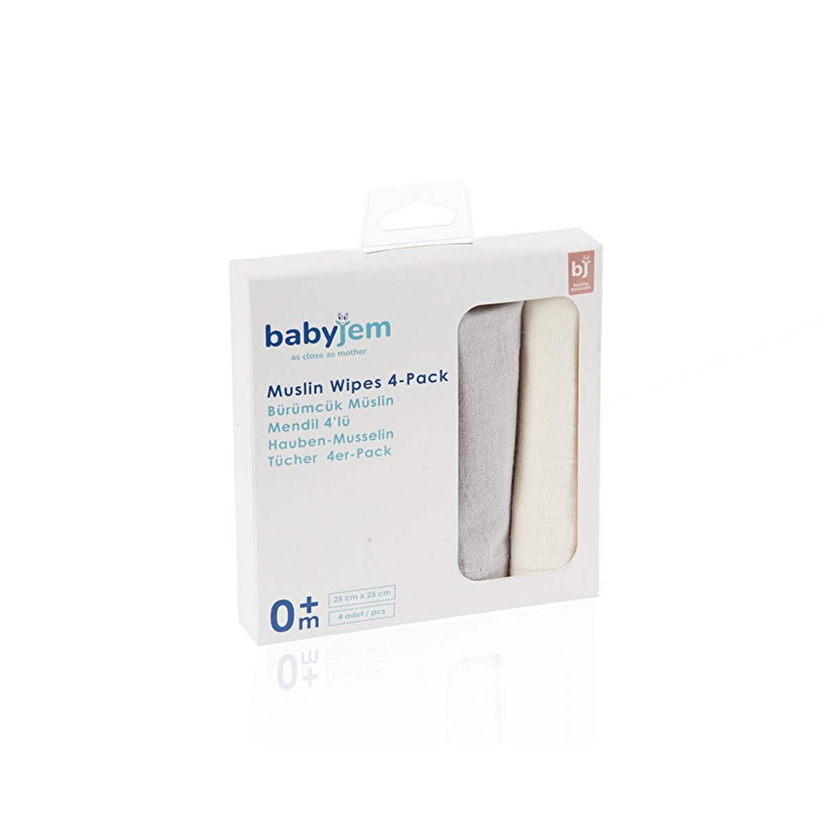 Babyjem Baby Muslin Cloth 4-Pack Grey - Soft Multi-Purpose Cloth for Newborn Care by Beauty Care Bag
