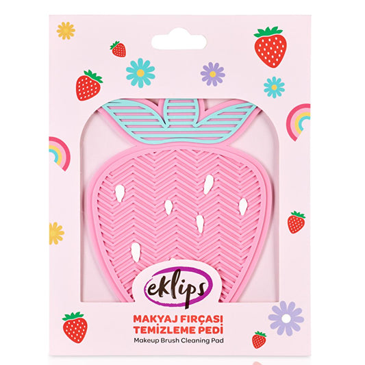 Eklips Strawberry Makeup Brush Cleaning Pad - Soft Silicone, Deep Cleansing, Portable Brush Cleaner for Flawless Skin by Beauty Care Bag