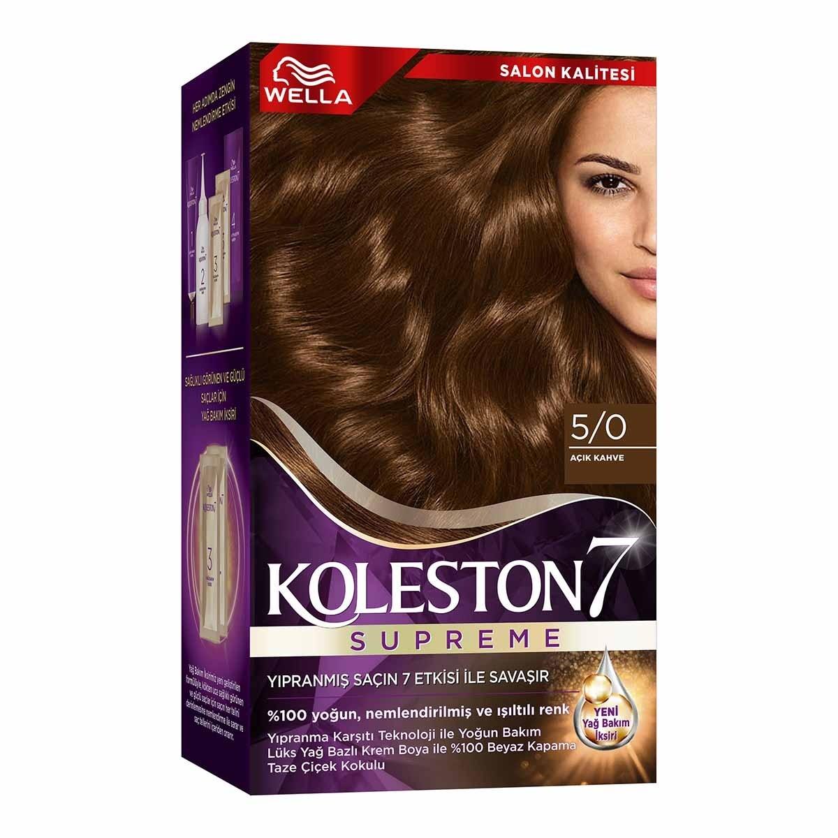 Wella Koleston Supreme 5/0 Light Brown Hair Dye Kit: Gray Coverage, Intense Color & Conditioning, Permanent At-Home Hair Color by Beauty Care Bag