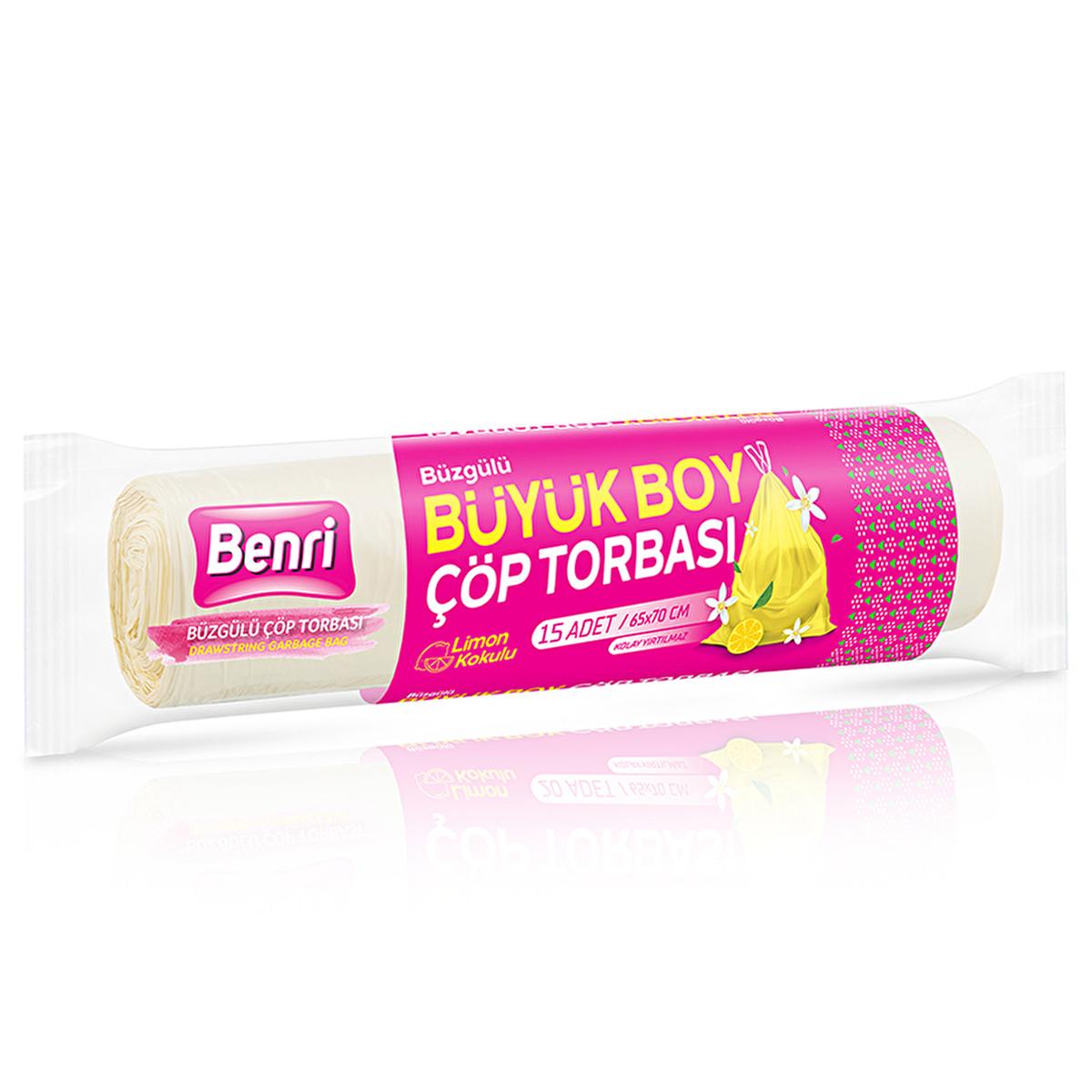 Benri Lemon Scented Trash Bags with Drawstring - Large Size, Pack of 15 by Beauty Care Bag