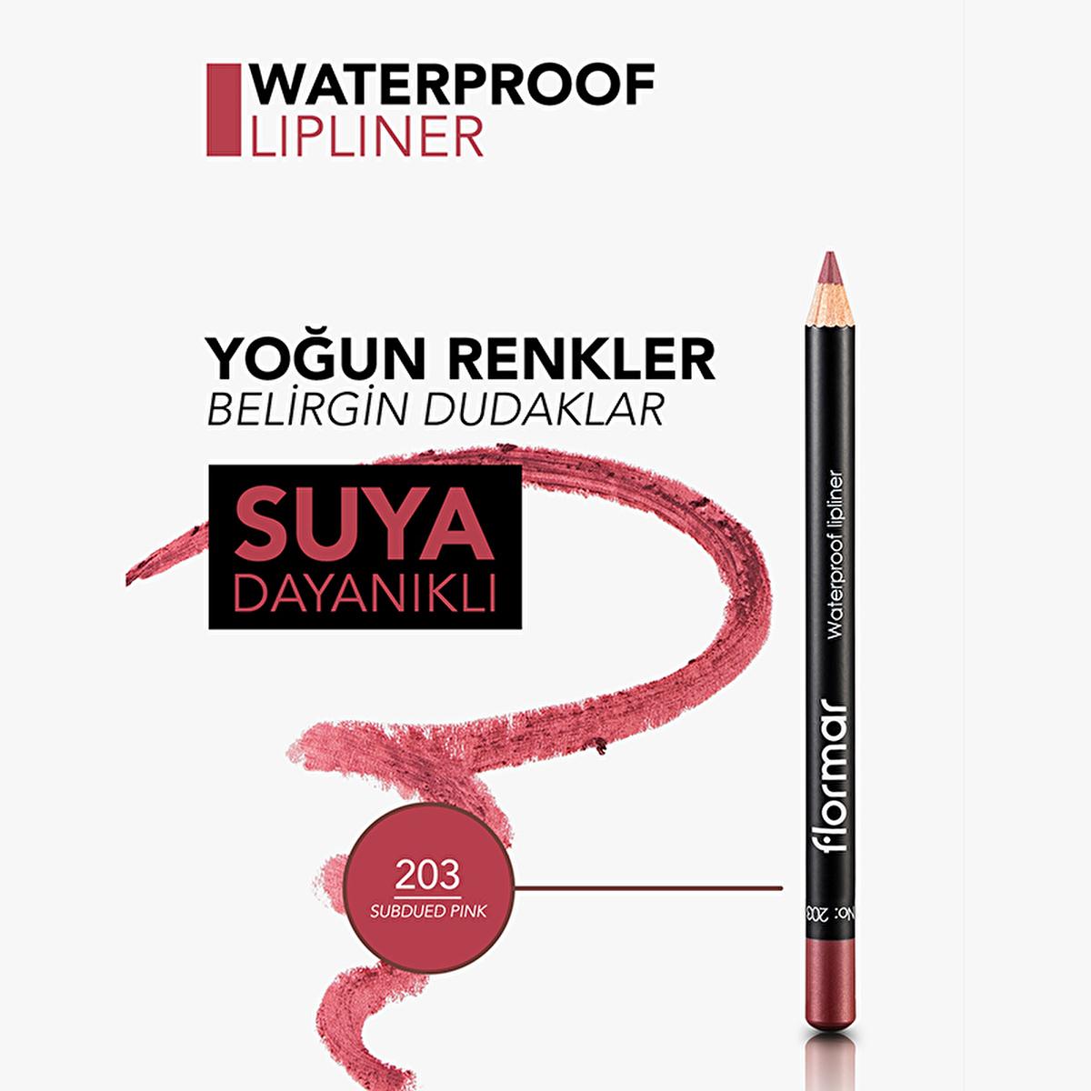 Flormar Mat Lip Liner - Waterproof, Long-Lasting, Matte Finish, 203 Subdued Pink by Beauty Care Bag