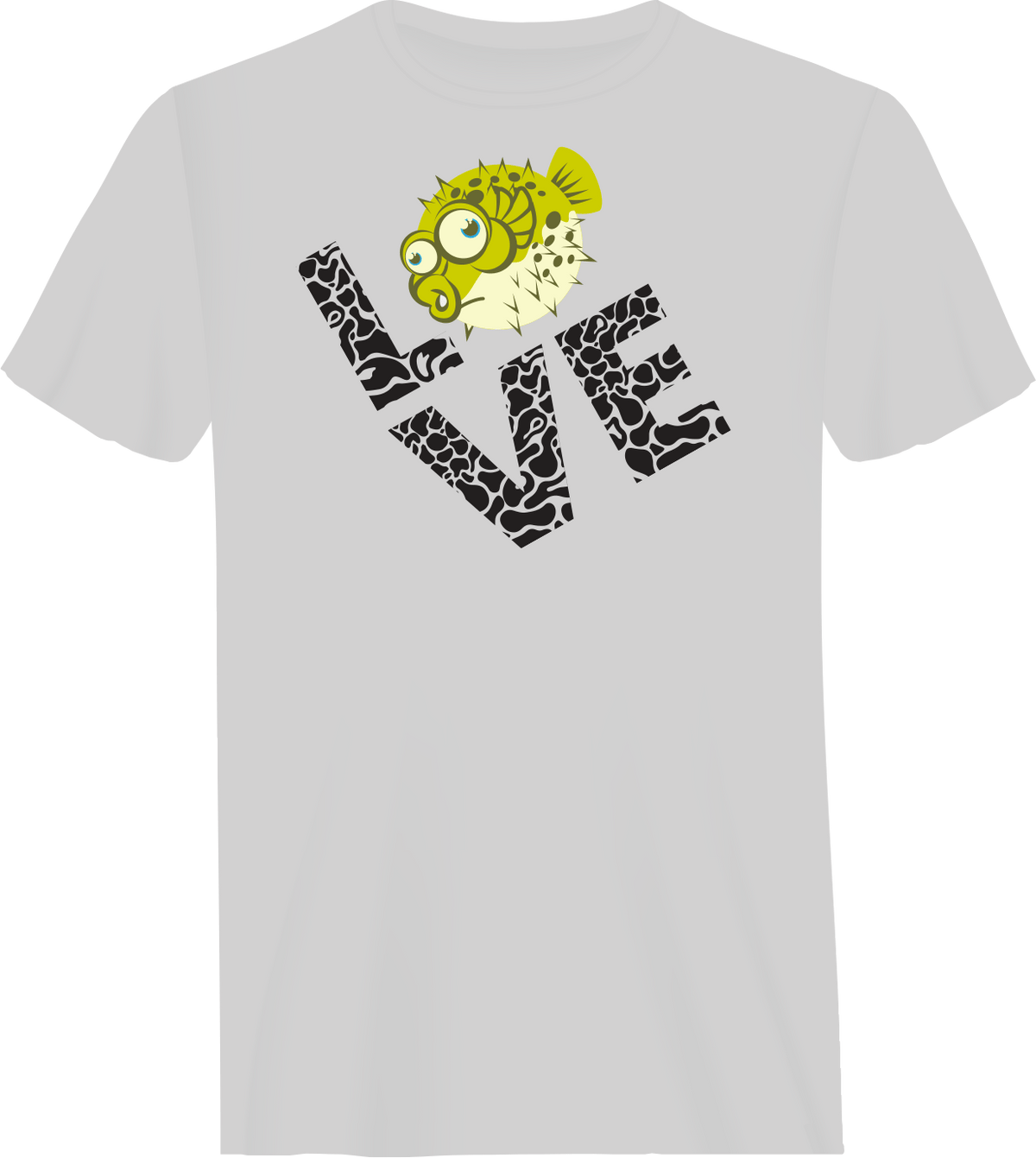 Love Fishing Green Blowfish Globe Man T-Shirt by Outdoorzees