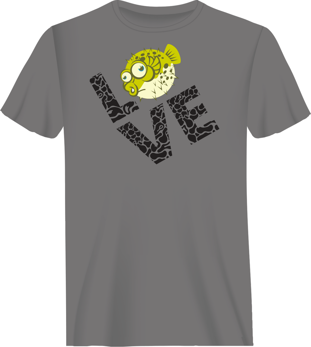 Love Fishing Green Blowfish Globe Man T-Shirt by Outdoorzees