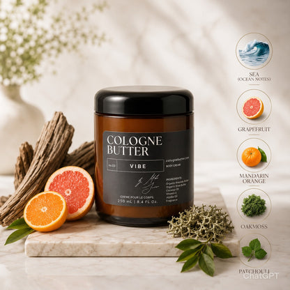 VIBE – Energizing Fragrance Body Butter | Grapefruit, Patchouli & Oakmoss Cologne Scent Moisturizing Skin Butter | Cologne Butter by CB