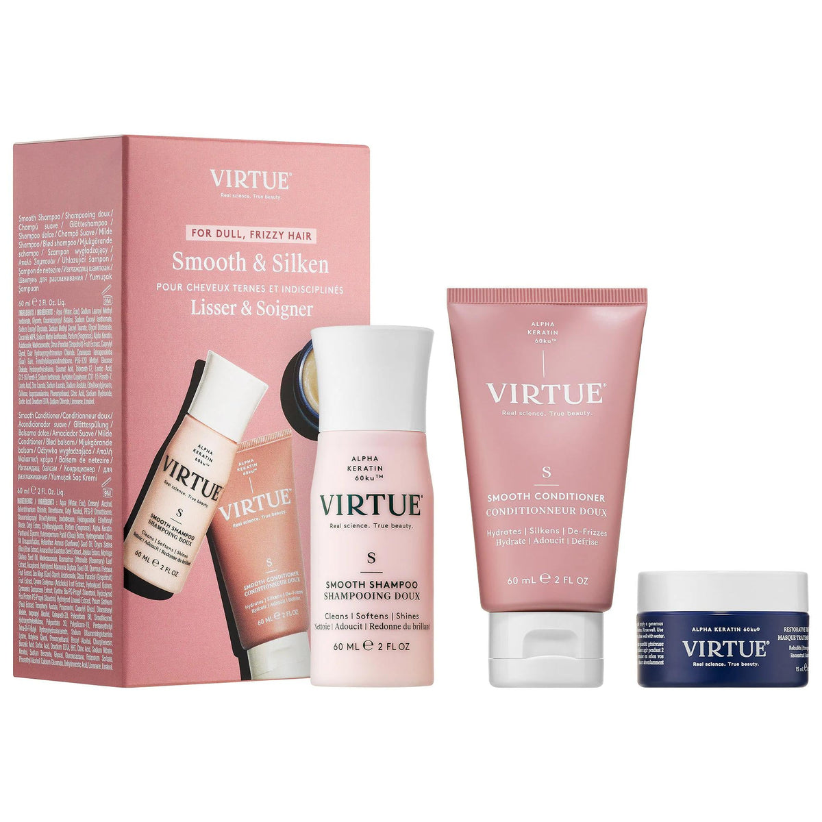Virtue Smooth Discovery Set for Coarse & Textured Hair - Hydrating, Vegan, Cruelty-Free Hair Care for Wavy & Curly Types by Beauty Care Bag