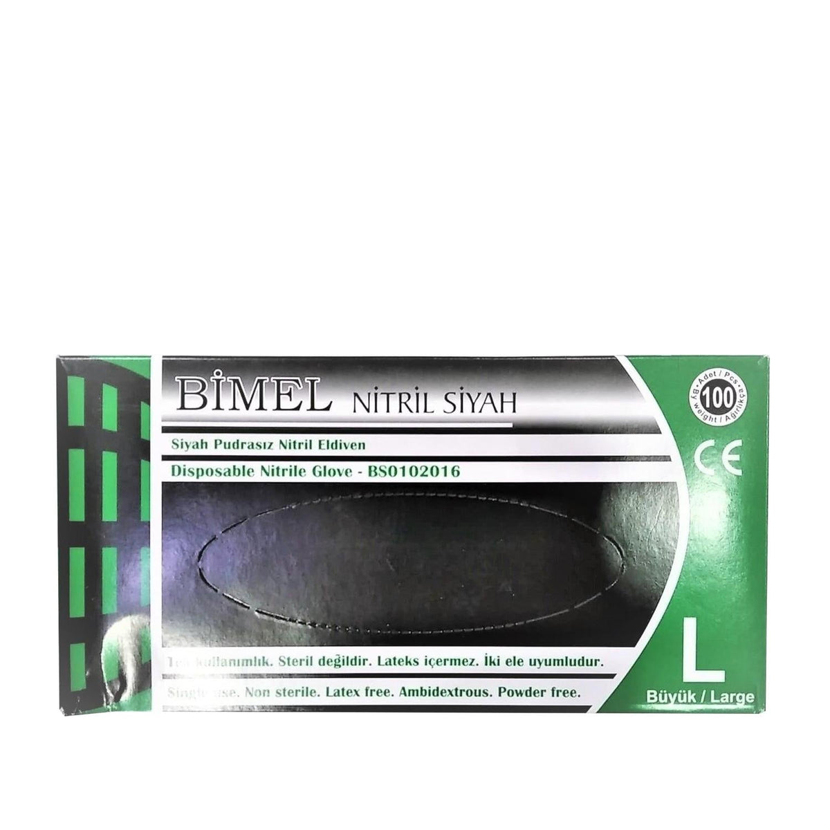 Bimel Nitrile Examination Gloves - Powder-Free, Black, Large - 100 Count - Latex Allergy Friendly by Beauty Care Bag