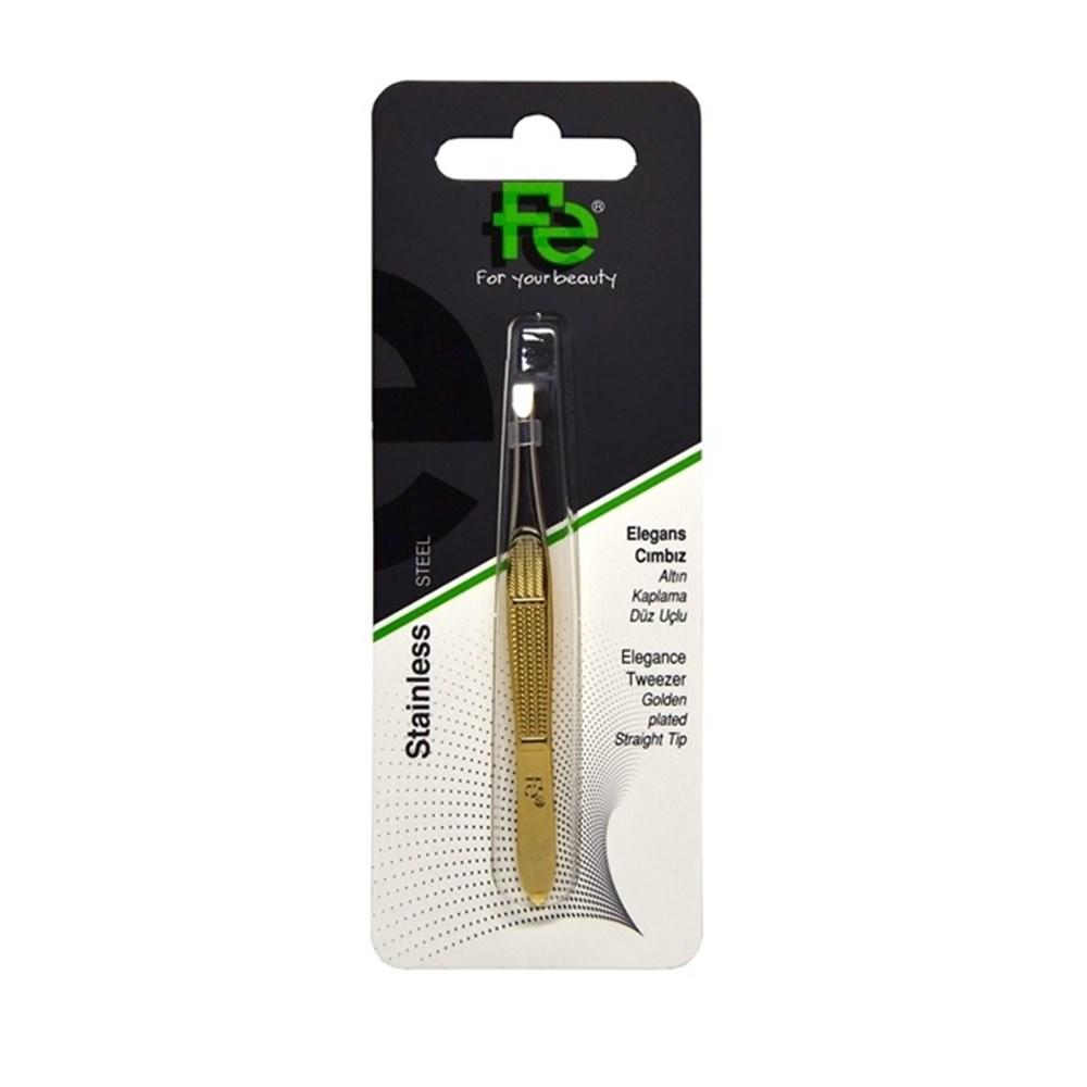 Fe Elegans Gold Plated Flat-Tipped Tweezers for Precision Hair Removal - Fine Tip Structure for Sensitive Areas by Beauty Care Bag