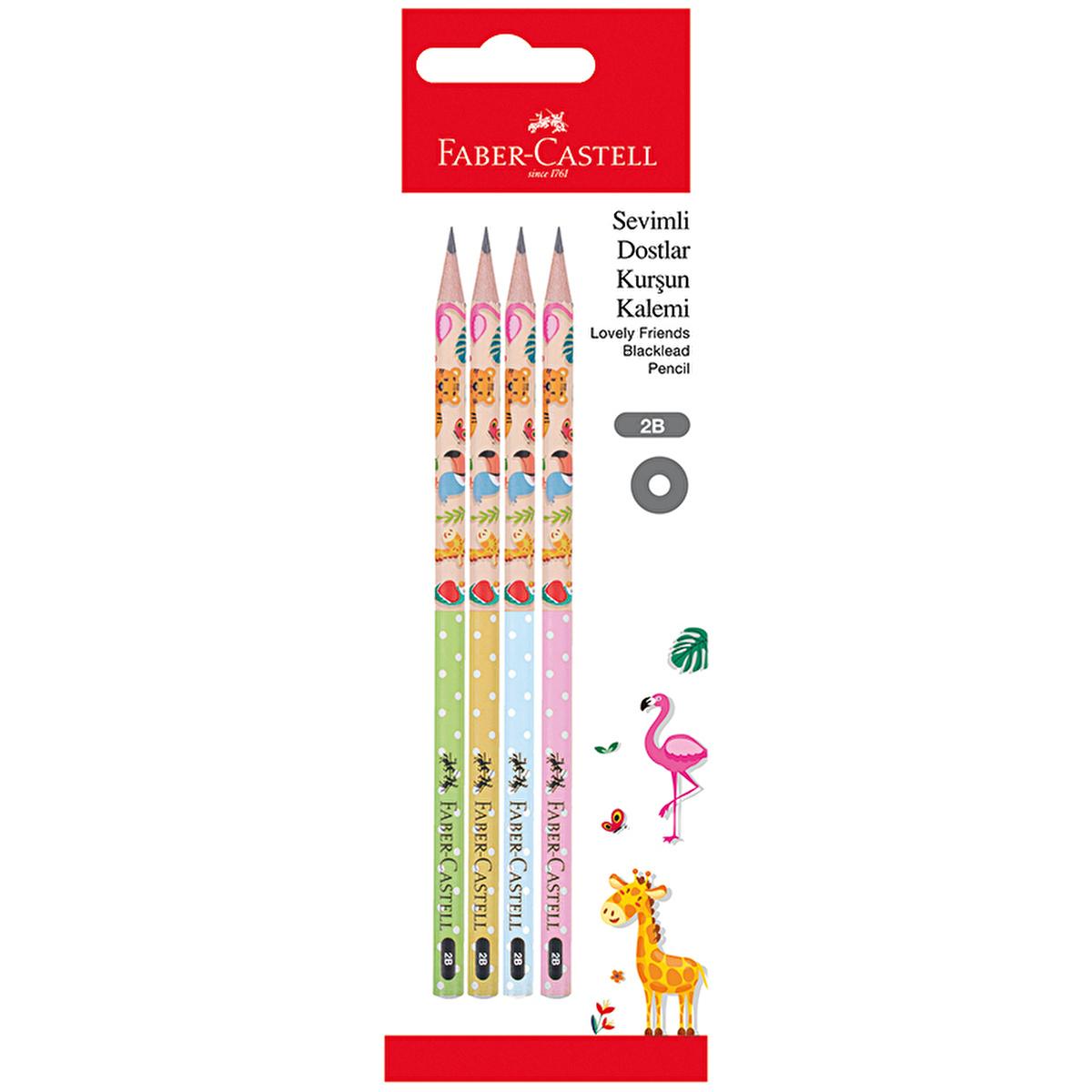 Faber Castell 2B Pencils - Set of 4 'Sevimli Dostlar' - Smooth Writing, Break-Resistant, Eco-Friendly Lead Pencils for School, Art & More by Beauty Care Bag