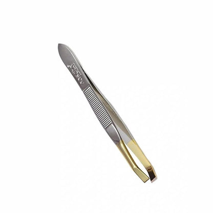Nascita Half-Slanted Yellow Tweezers for Precise Grooming 1 pc by Beauty Care Bag