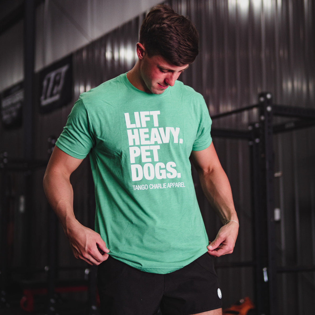 Lift Heavy. Pet Dogs. - Tee by Tango Charlie Apparel