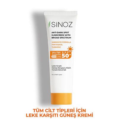 Sinoz SPF 50+ Anti-Spot Facial Sunscreen: Broad Spectrum Protection, Non-Greasy, Moisturizing - Perfect for All Skin Types, Prevents Sun Damage by Beauty Care Bag