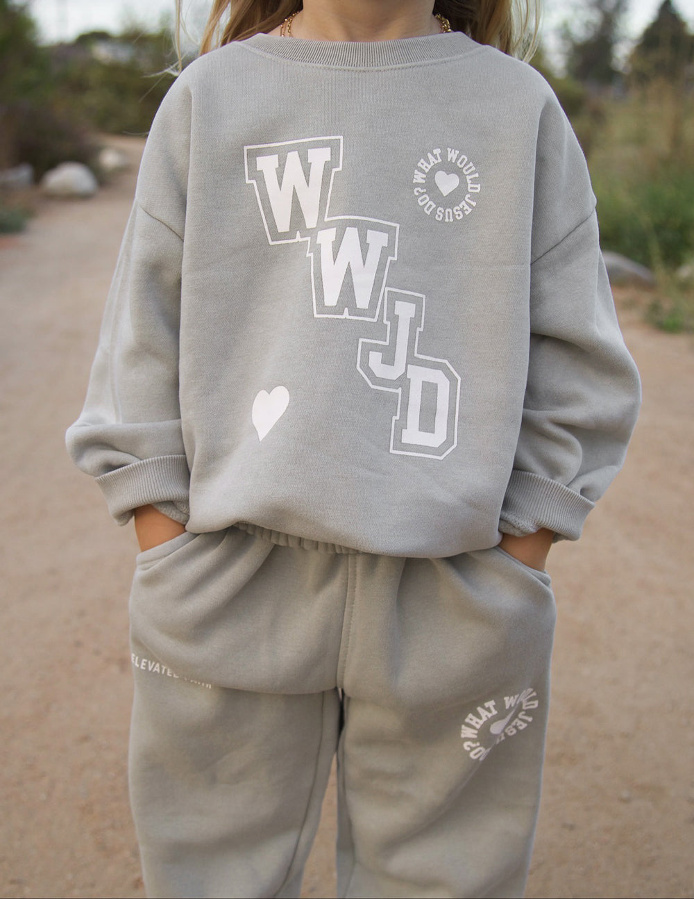 WWJD Varsity Kids Crewneck by Elevated Faith