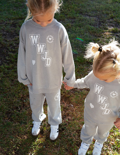 WWJD Varsity Kids Crewneck by Elevated Faith
