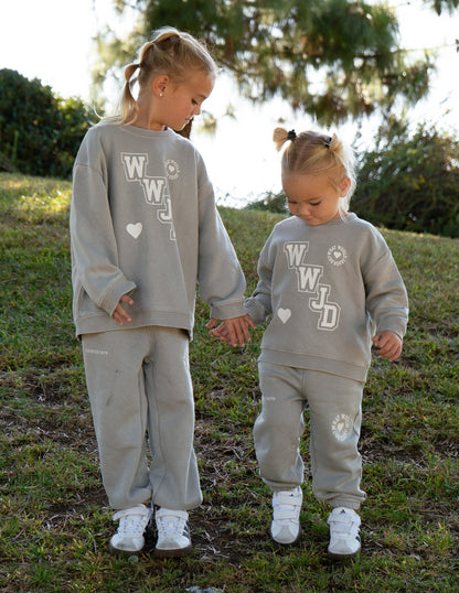 WWJD Varsity Kids Crewneck by Elevated Faith