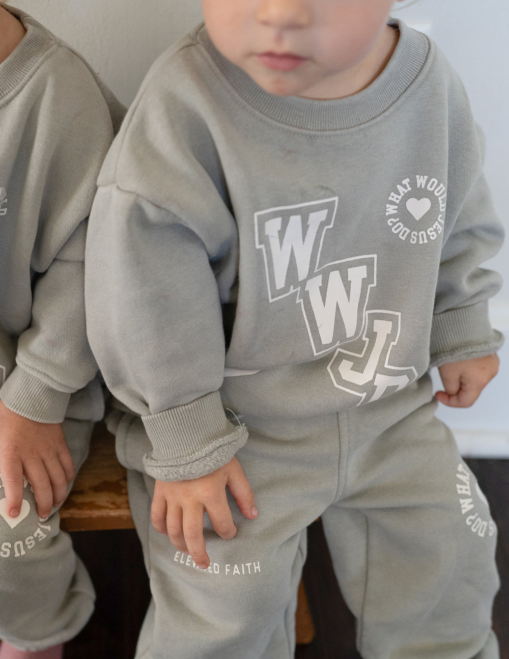 WWJD Varsity Kids Crewneck by Elevated Faith