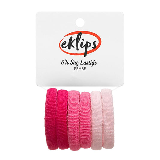 Eklips Pink Hair Ties Gentle Hold Hair Elastics 6-Pack by Beauty Care Bag