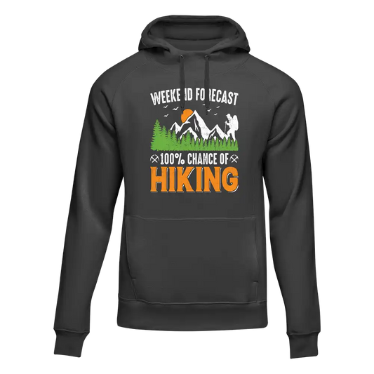 Weekend Forecast 100% Hiking Unisex Hoodie by Outdoorzees