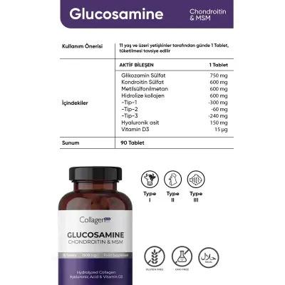 Collagen Forte Platinum Glucosamine Chondroitin MSM 1500mg - Joint Health Support Supplement for Pain Relief - 90 Tablets by Beauty Care Bag