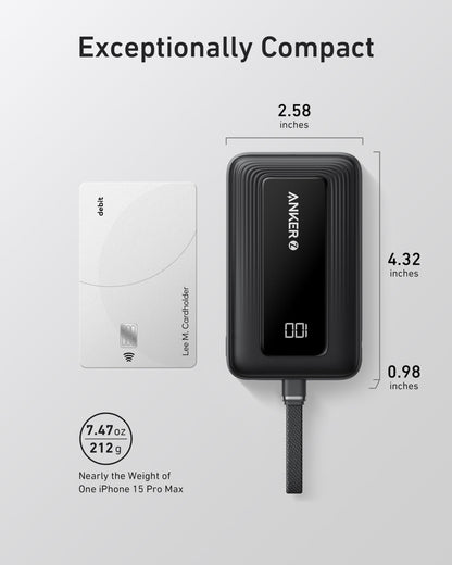 Anker Zolo Power Bank (10K, 30W) with a 5.4-inch (13.7 cm) built-in USB-C cable. by Anker