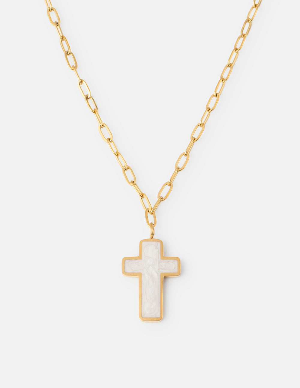 White Enamel Cross Necklace by Elevated Faith