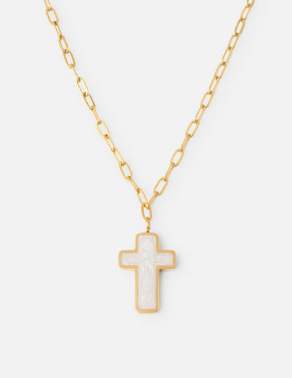 White Enamel Cross Necklace by Elevated Faith