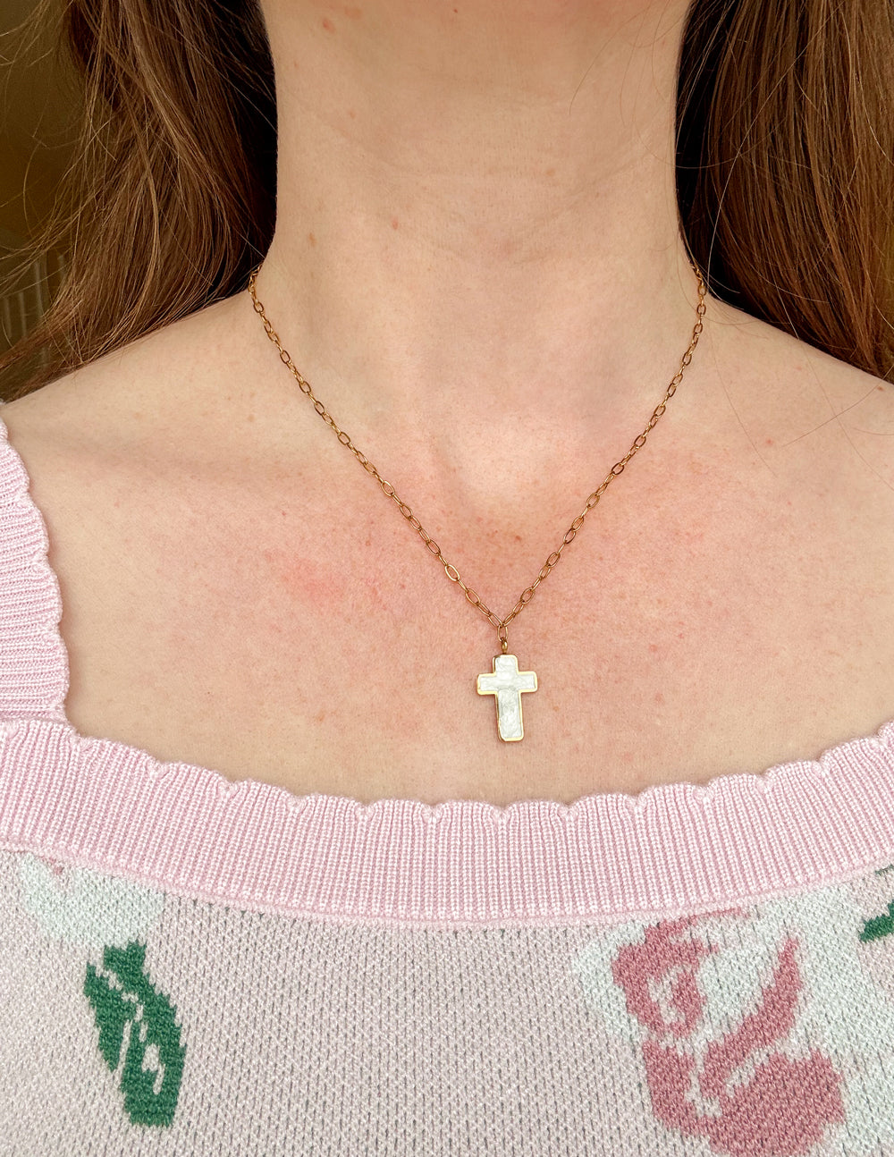 White Enamel Cross Necklace by Elevated Faith