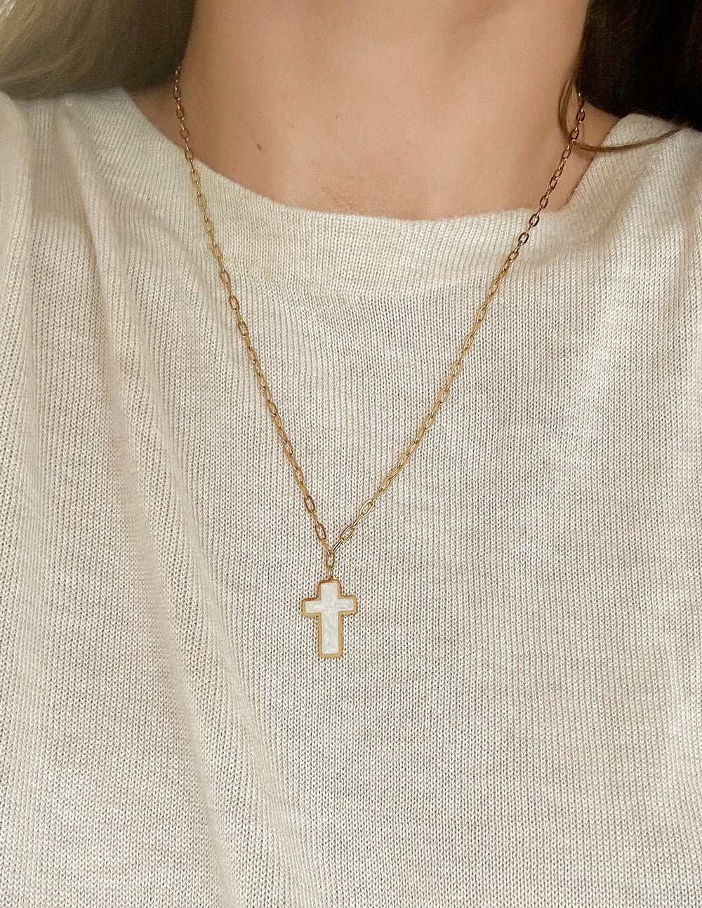 White Enamel Cross Necklace by Elevated Faith
