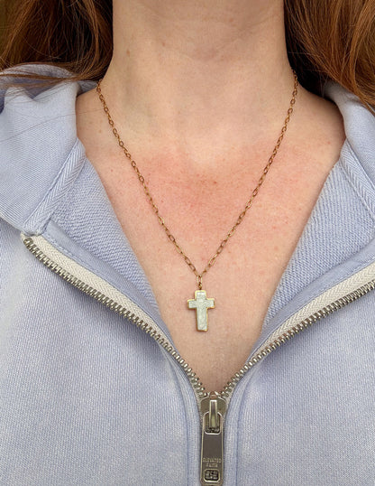 White Enamel Cross Necklace by Elevated Faith
