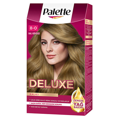 Palette Deluxe 8-0 Honey Blonde Hair Dye - Permanent, Long Lasting Color & Shine, Deep Nourishment with Oils by Beauty Care Bag