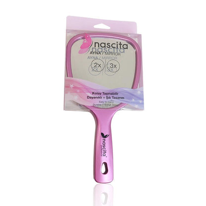 Nascita Pink Hand Mirror with Magnification by Beauty Care Bag