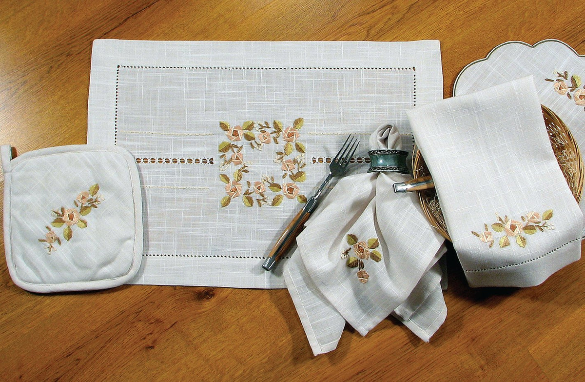 Xia Home Fashions Crewel Rose Placemats Embroidery Hemstitch 14x20 by Pink Leto