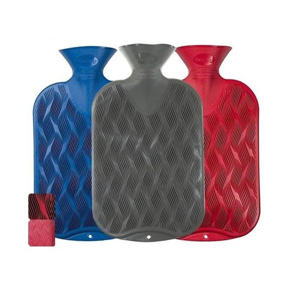 Fashy Grey Wave Pattern Hot Water Bottle, 2L - TUV Certified, Odor-Free, Comfort Relief by Beauty Care Bag