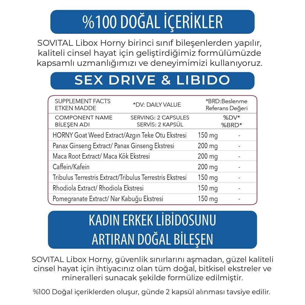 Sovital Libox Horny Dietary Supplement for Libido & Vitality - 60 Capsules, Ginseng & Horny Goat Weed Extract by Beauty Care Bag