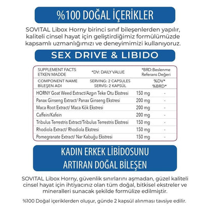 Sovital Libox Horny Dietary Supplement for Libido & Vitality - 60 Capsules, Ginseng & Horny Goat Weed Extract by Beauty Care Bag