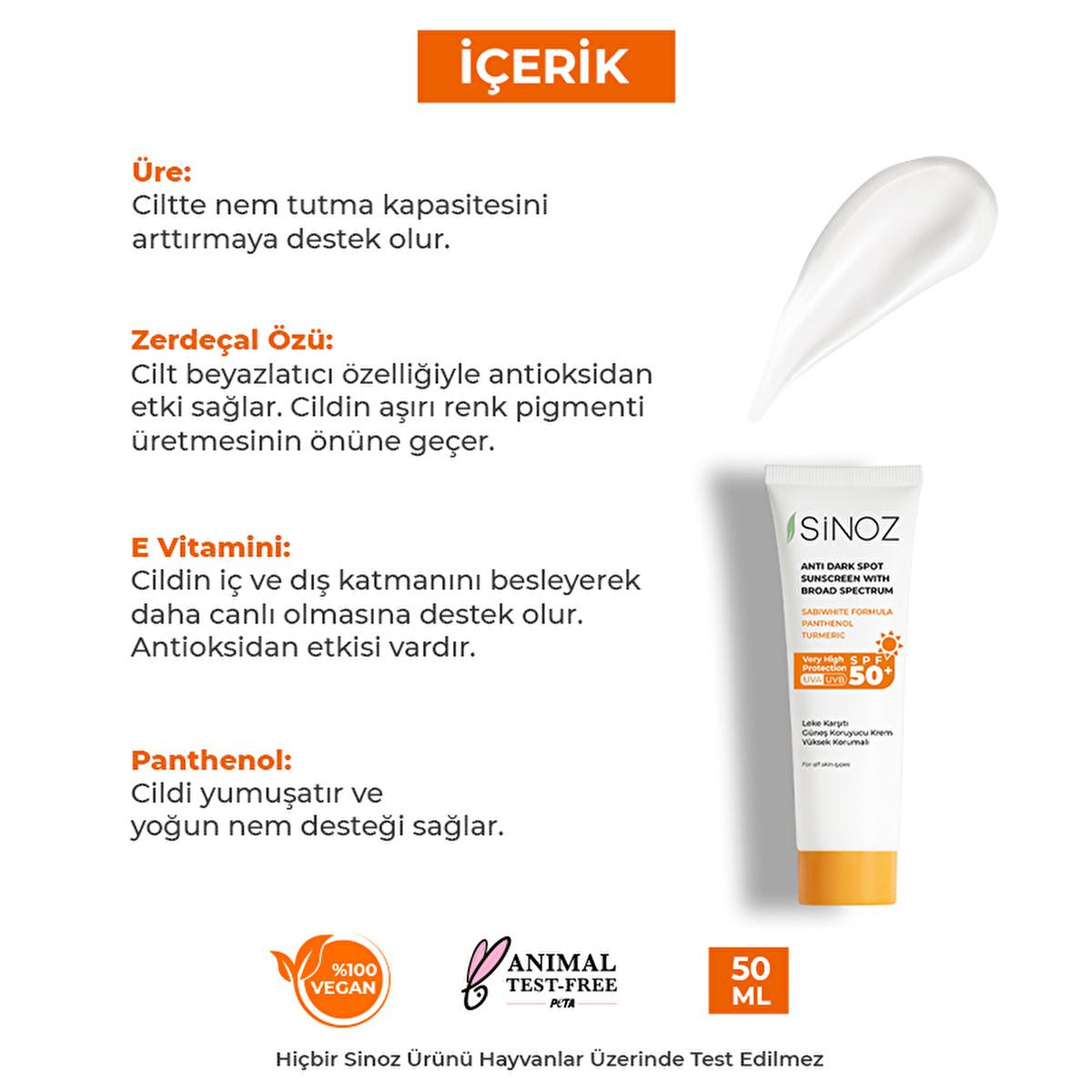 Sinoz SPF 50+ Anti-Spot Facial Sunscreen: Broad Spectrum Protection, Non-Greasy, Moisturizing - Perfect for All Skin Types, Prevents Sun Damage by Beauty Care Bag