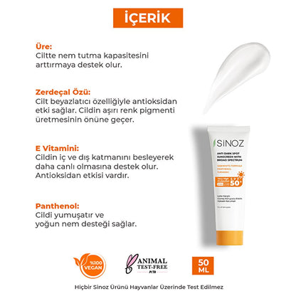 Sinoz SPF 50+ Anti-Spot Facial Sunscreen: Broad Spectrum Protection, Non-Greasy, Moisturizing - Perfect for All Skin Types, Prevents Sun Damage by Beauty Care Bag