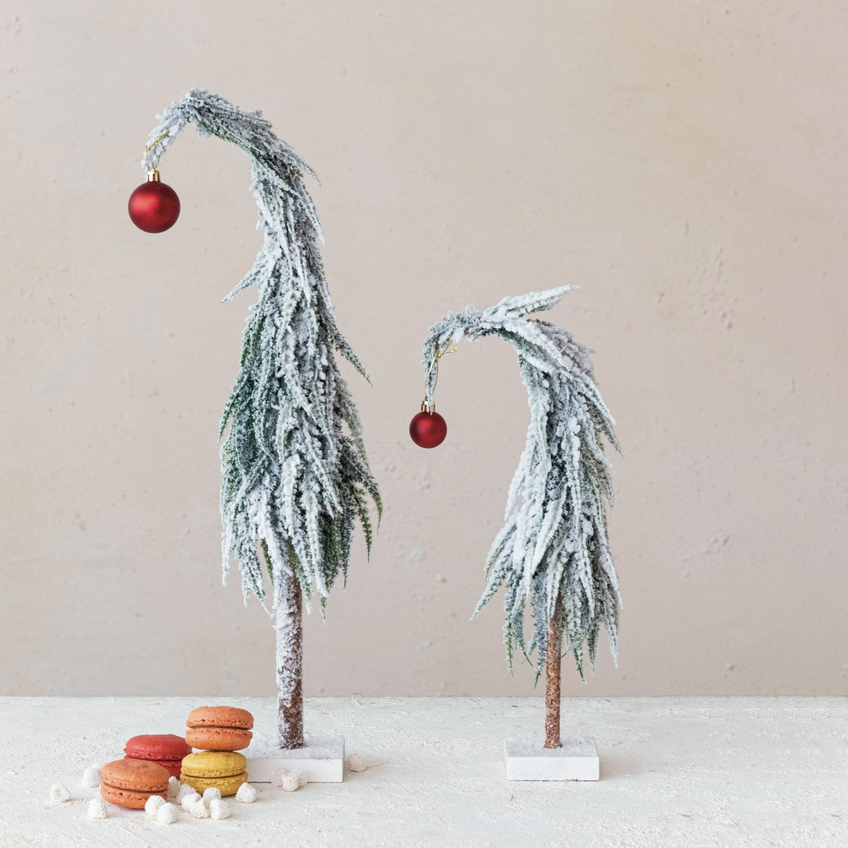 Snow Frosted Faux Evergreen Charlie Brown Tree with Ornament by Rust & Cinder