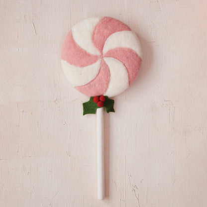 Handmade Wool Felt Holiday Swirled Lollipop with Holly by Rust & Cinder