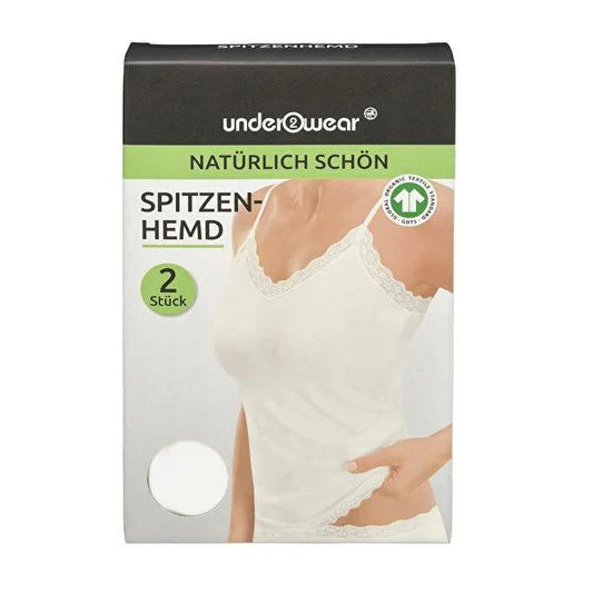Kadõn Dantelli: Organic Cotton Women's Underwear Tank Top 2-Pack - Comfortable Lace Trim Camisole & Basic White Tee by Beauty Care Bag