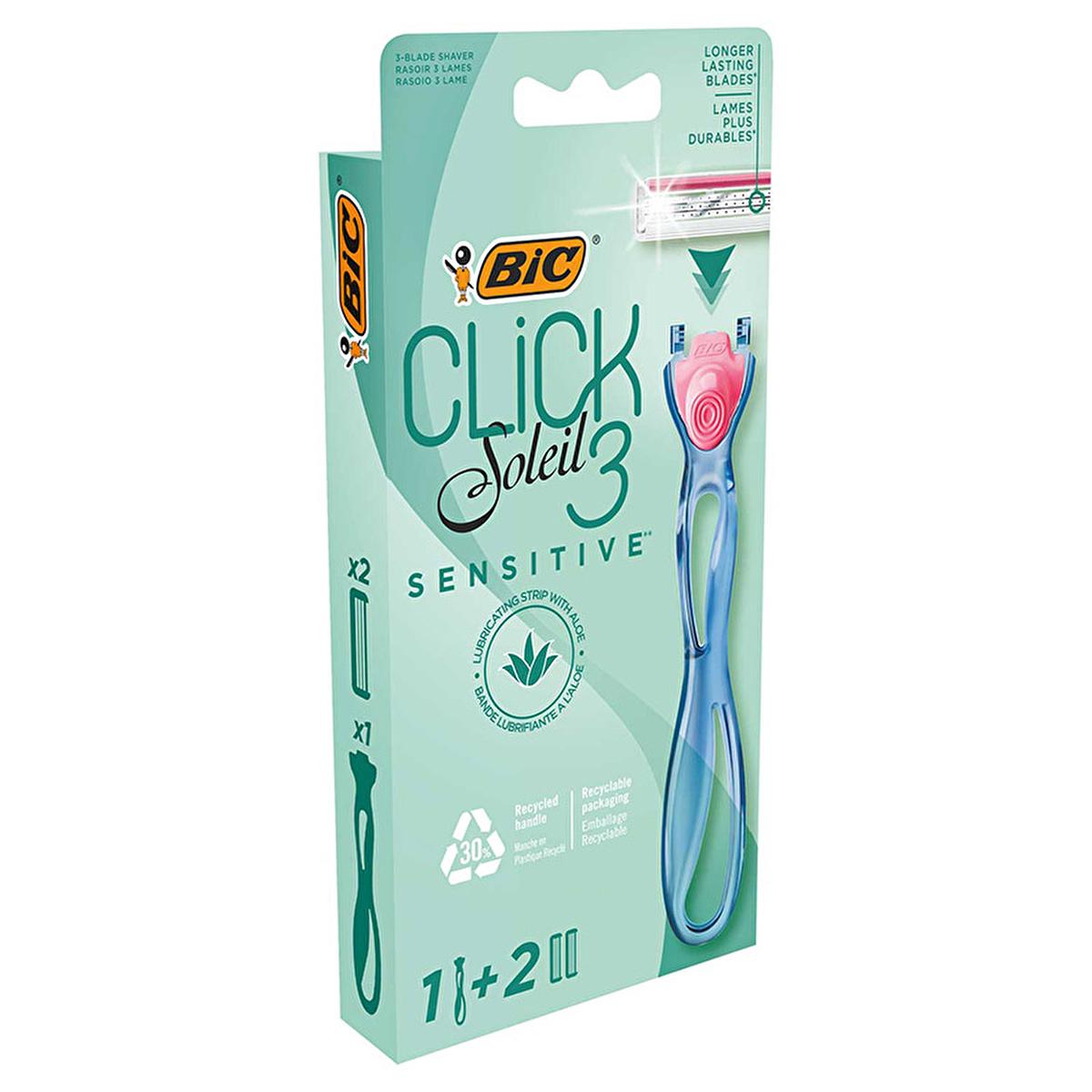 BIC Women's Razor - BIC Click 3 Soleil Triple Blade Razor for Sensitive Skin, Eco-Friendly Packaging by Beauty Care Bag