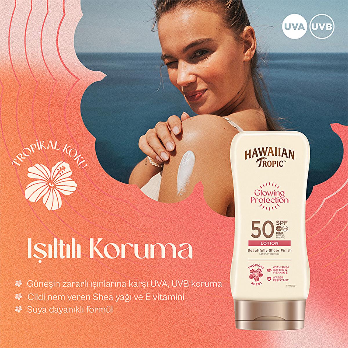 Hawaiian Tropic Glowing Protection SPF 50 Sunscreen Lotion - UVA/UVB, Vegan & Cruelty-Free, Moisturizing - 6.09 fl oz by Beauty Care Bag