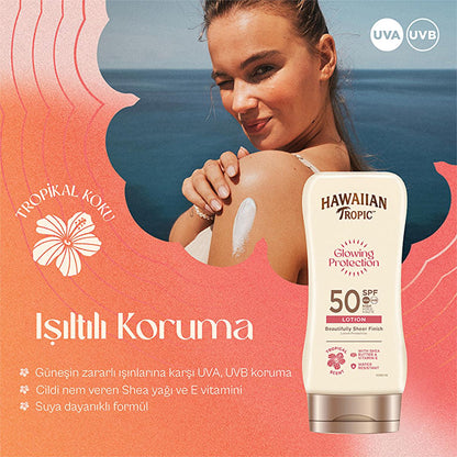 Hawaiian Tropic Glowing Protection SPF 50 Sunscreen Lotion - UVA/UVB, Vegan & Cruelty-Free, Moisturizing - 6.09 fl oz by Beauty Care Bag
