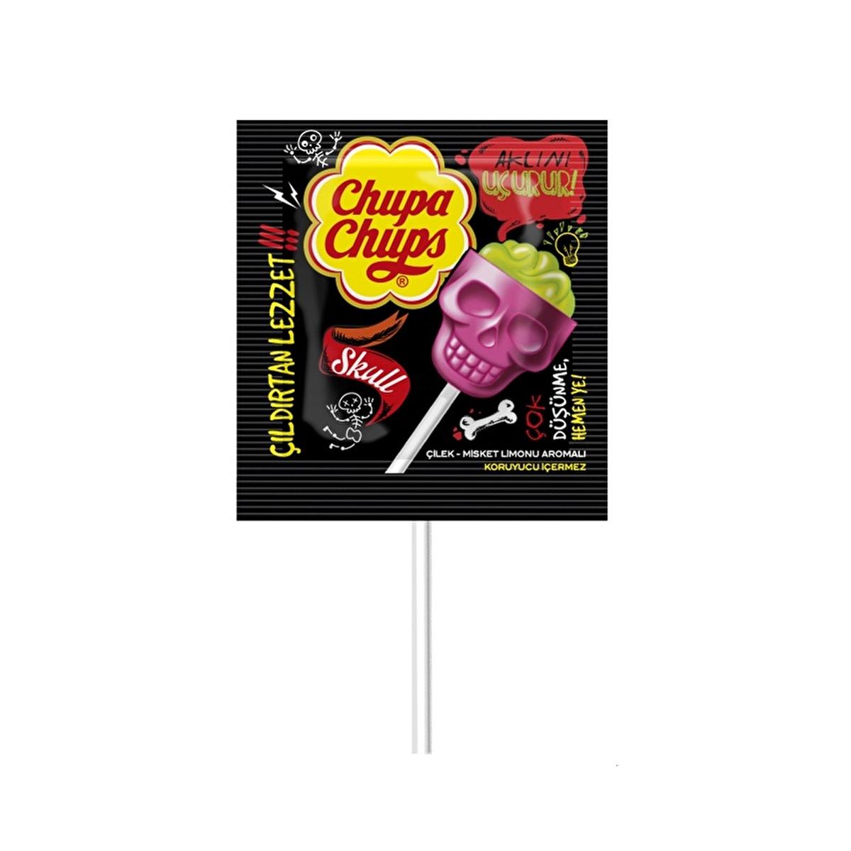 Chupa Chups 3D skull shaped lollipop in strawberry and lime flavor