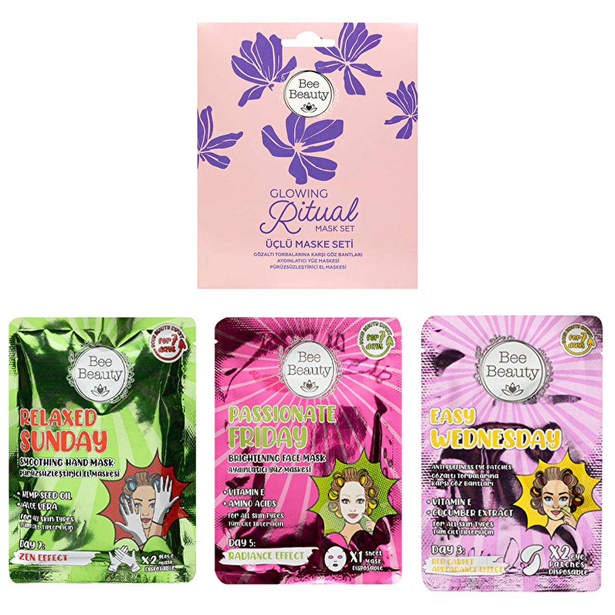 Bee Beauty Glowing Ritual: Face and Hand Mask Set - Reduce Puffiness, Brighten Skin, Smooth Hands - Easy Skincare Routine by Beauty Care Bag