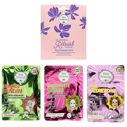 Bee Beauty Glowing Ritual: Face and Hand Mask Set - Reduce Puffiness, Brighten Skin, Smooth Hands - Easy Skincare Routine by Beauty Care Bag