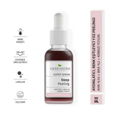 Herbaderm Deep Red Exfoliating Facial Serum: Glycolic & Salicylic Acid Peel for Acne, Dark Spots, & Brighter Skin - 1 fl oz by Beauty Care Bag